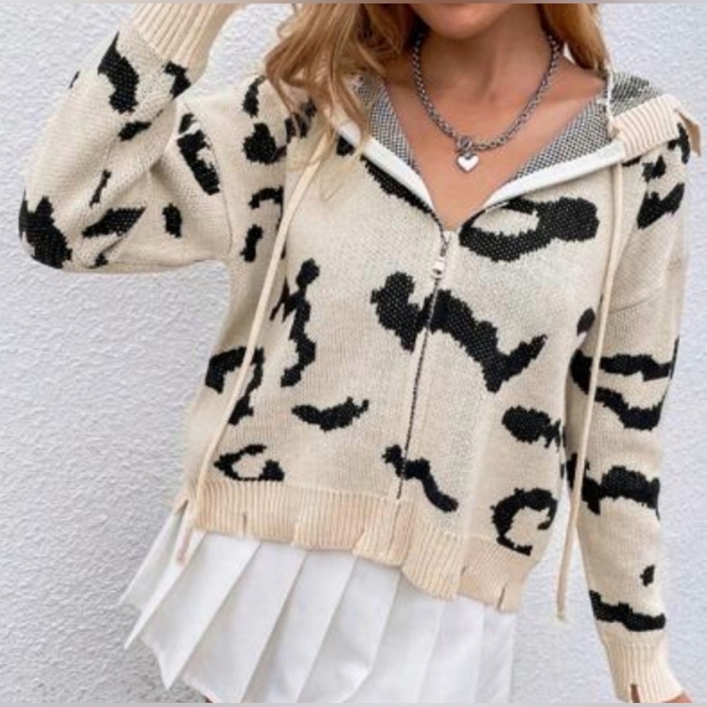 Dance & Marvel Cream and Black Leopard Print Cardigan